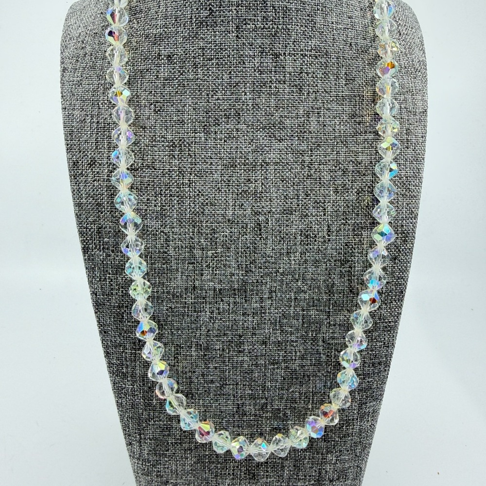 Aurora Borealis Faceted Crystal Bead Necklace Rhinestone Clasp Statement Gift